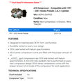 thumbnail image 2 of A/C Compressor - Compatible with 1997 - 2001 Honda Prelude 2.2L 4-Cylinder 1998 1999 2000, 2 of 2