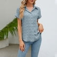thumbnail image 3 of WREESH Womens Summer Fashion Pom Pom Chiffon Shirt Solid Color Shirt Short Sleeved V-Neck Button Up Shirt Light Blue, 3 of 5