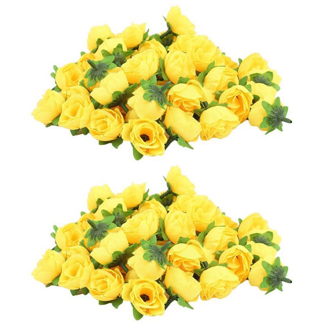 Cabezas de Flores Rosas Artificiales de Seda de Tela Amarilla para Decoración Paquete de 100 Piezas