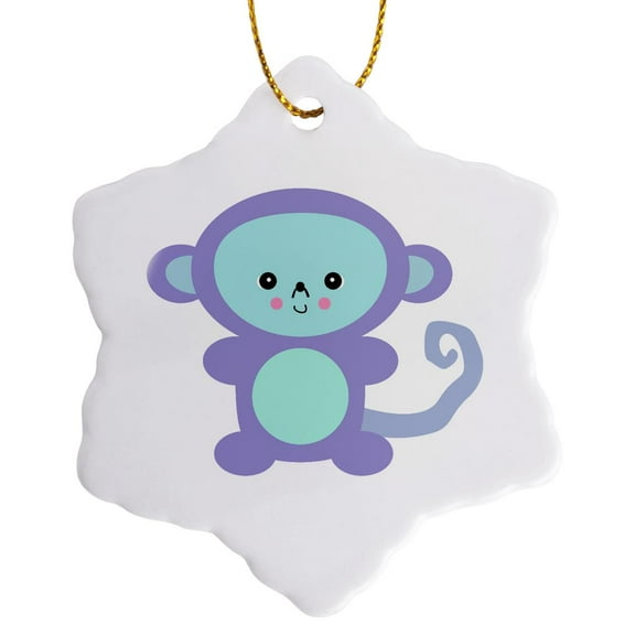 3dRose, Cute Kawaii Purple Monkey, 3 inch Snowflake Porcelain Ornament