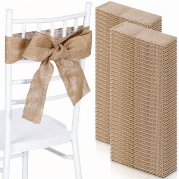 24 Pcs Burlap Chair Sashes For Wedding Natural Jute Bow Ribbon Ties For Rustic Country Wedding Decoration Farmhouse Vintage Party Reception Birthday Anniversary Banquet 3.9inch X 7.87ft