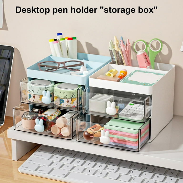 Desktop Storage Box Drawer Design Large Capacity Multifunctional Compartment Plastic Box Storage Reusable Table Cosmetic Stationery Pen Holder Home Organizer Walmart