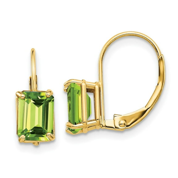 Primal Gold 14 Karat Yellow Gold 7x5mm Emerald Cut Peridot Leverback Earrings
