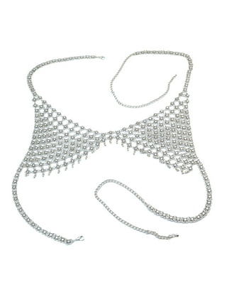 Fashion Leaf Rhinestone Crystal Body Chain Bra Jewelry for Women Sexy  Bikini Necklace Statement Lingerie 