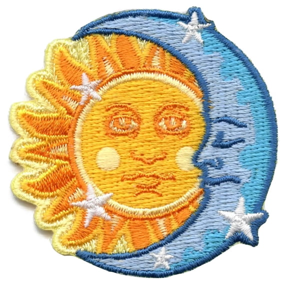 Sun And Moon With Stars Embroidered Iron On Patch