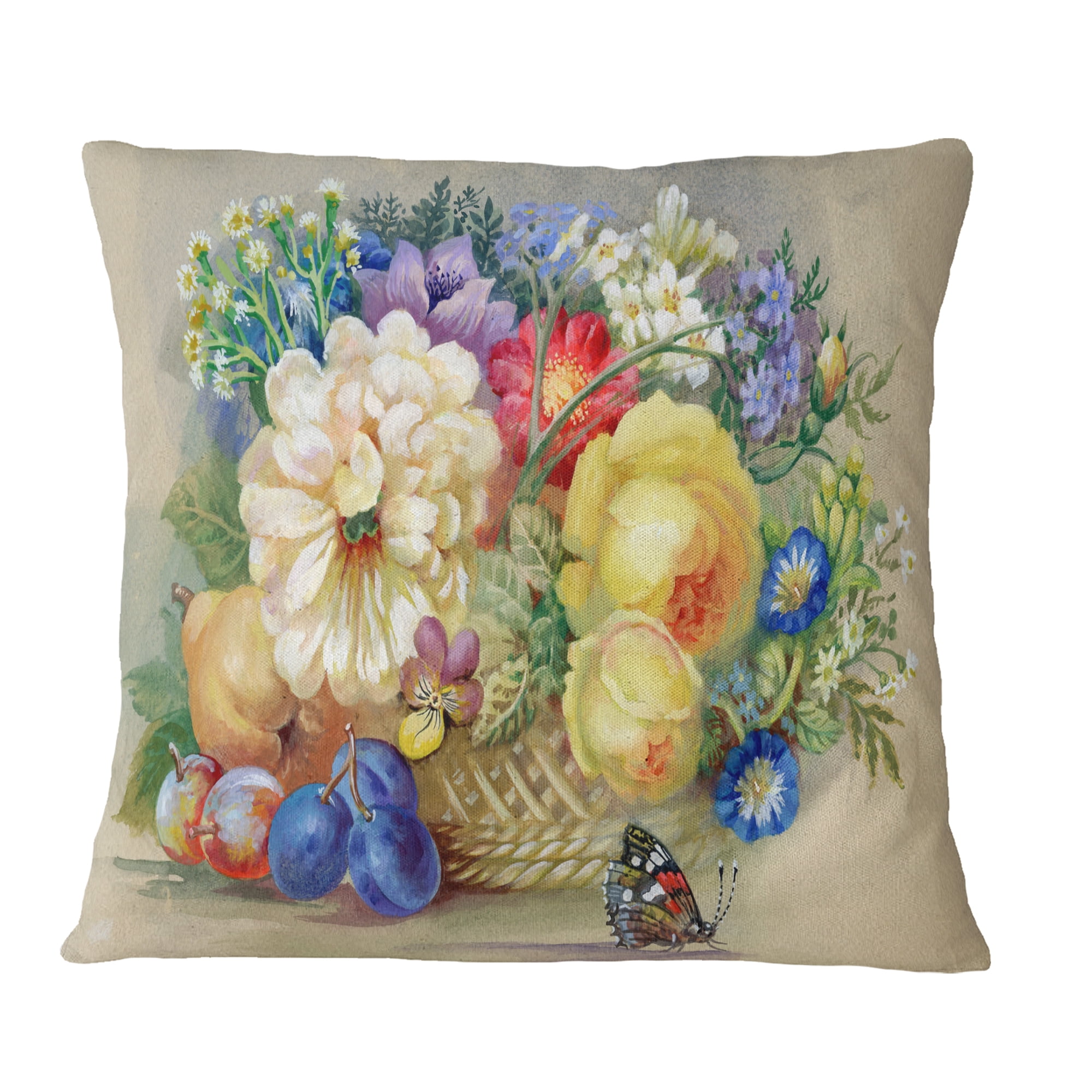 Designart Bunch of Flowers and Fruits - Floral Throw Pillow - 16x16