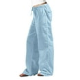 thumbnail image 2 of Flmaly vacation outfits for women High Waistband Womens Linen Beach Pants Casual Elastic High Waisted Wide Leg Loose Comfy Trousers With Pockets Vacation Outfits, 2 of 6