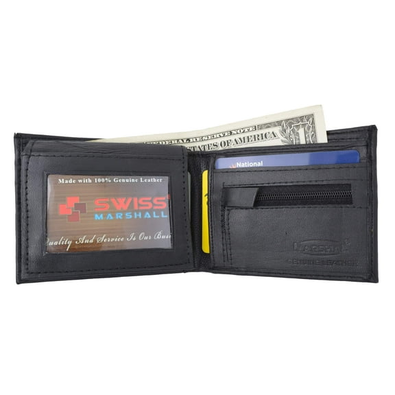 Swiss Marshal Flap Up ID Credit Card Holder Genuine Leather Bifold Wallet W/ Zippered Coin Pocket SM-P3053