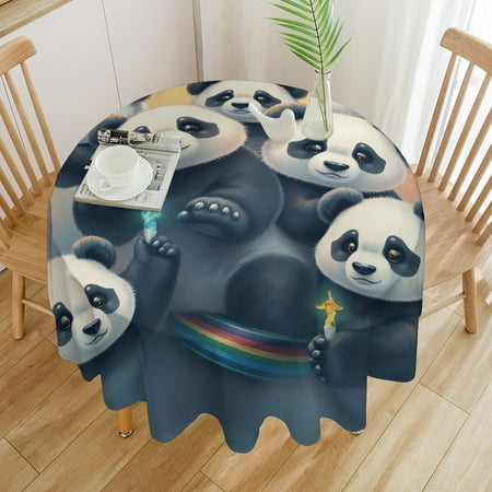

Watercolor Panda Polyester Round Waterproof Cover Table Decor Restaurant Decoration Tablecloth