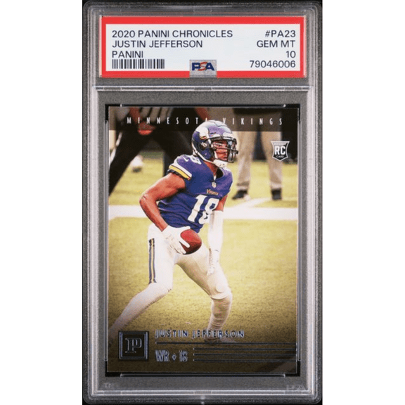 Graded 2020 Panini Chronicles Justin Jefferson #PA23 Panini Rookie RC Football Card PSA 10 Gem Mint