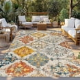 thumbnail image 3 of Outdoor Rug 3x5 ft Boho Retro Waterproof Outdoor Patio Rug Mat Non Slip Outside Area Rugs Carpet for RV,Camping,Porch,Deck,Pool,Balconybackyard,Ethnic Tribal Floral Pattern Yellow Orange Beige, 3 of 9