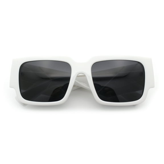Womens Thick Temple Square Rectangle Sleek Plastic Clean Sunglasses White - Black