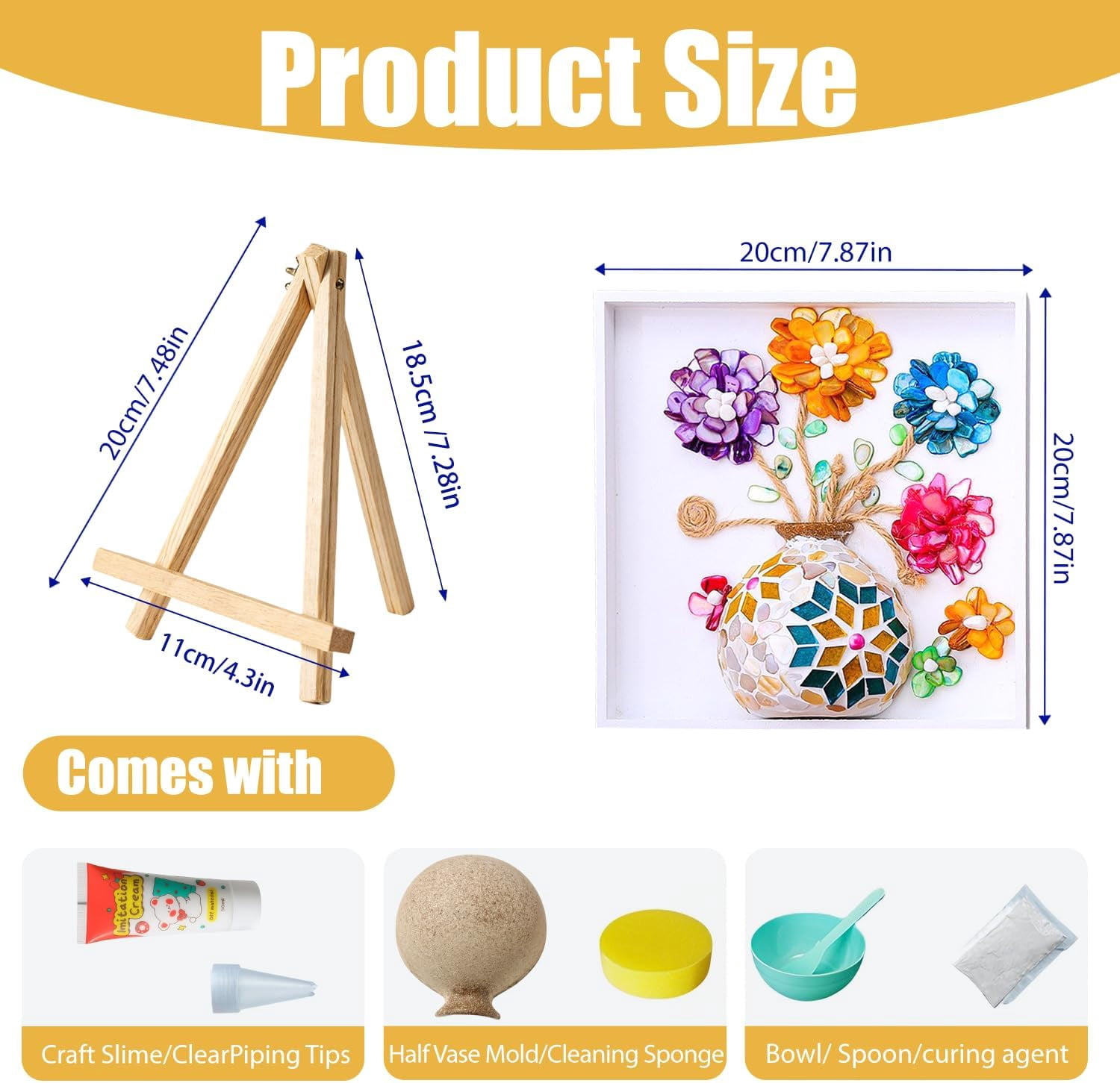 2 Sets DIY Mosaic Vase Painting Kit with Cream Glue – Handmade Artwork for Adults, Complete Arts and Craft Kits for Home Decoration & Gift Making (2, Blue&Yellow)