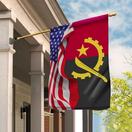 American Flag Waving Show Angola Flag Angolan American Friendship Proud Root House Flag, Double-Sided Decorative Outdoor Flag, Patriotic Polyester Yard Flag 29.5 x 39.5 in