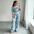 thumbnail image 2 of HAYIMI Girls Summer Outfit Sets Off Shoulder Tops With Flared Leggings Two Piece Casual For Toddler Kids Classic Clothes Sets, 2 of 3