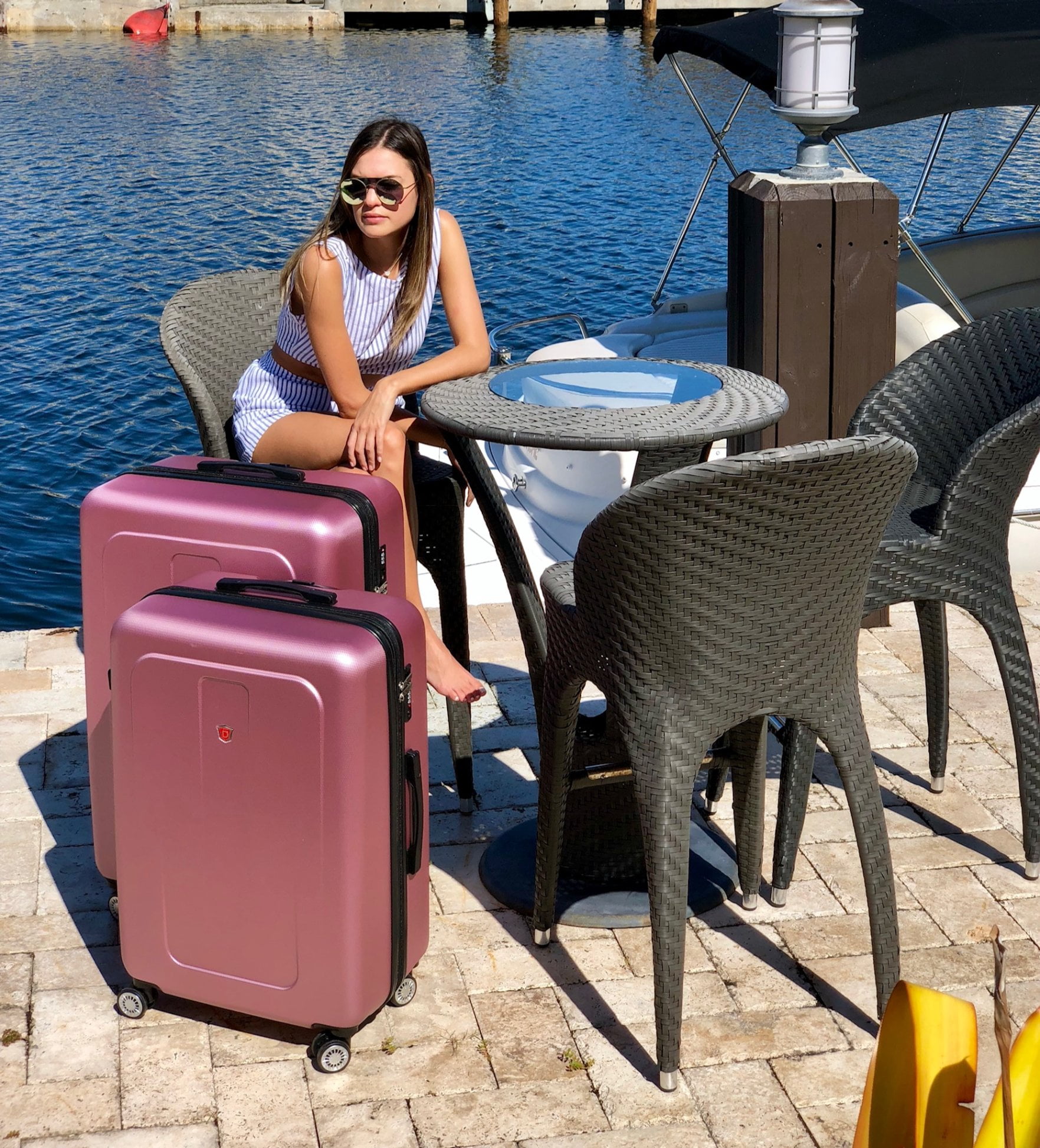 DUKAP Crypto 32" Hardside Lightweight Luggage with Spinner Wheels, Handle and Trolley, Rose Gold