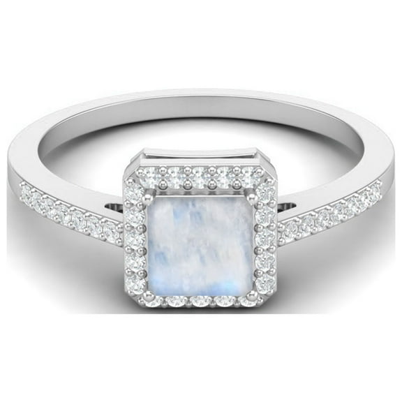 Mooneye 6mm Square Moonstone Halo Accent 925 Sterling Silver Women Valentines Day Gifts Ring
