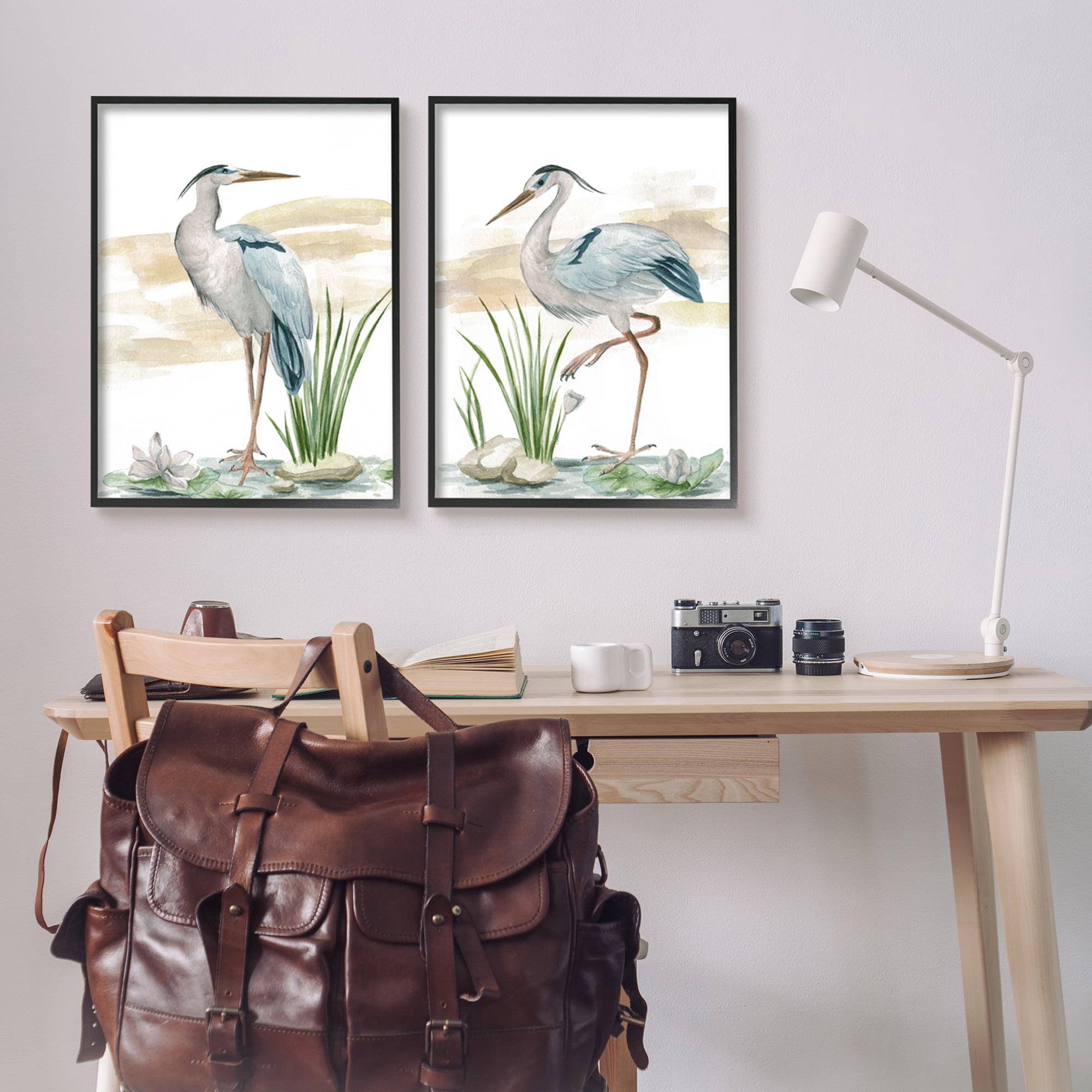 Stupell Industries Herons on Marsh Shore Animals & Insects Painting Black Framed Art Print Wall Art, 24 x 30, Set of 2