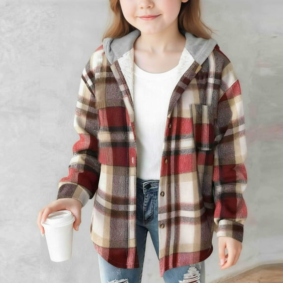 BXJX Kids' Plaid Wool-Blend Jacket- Button Preppy Style Winter Fleece-Lined Thick Warm Coat for Girls