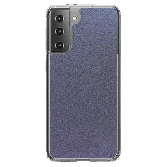 DistinctInk Clear Shockproof Hybrid Case for Galaxy S21 5G (6.2" Screen) - TPU Bumper, Acrylic Back, Tempered Glass Screen Protector - Dark Grey Faux Leather Print Design - Faux Leather