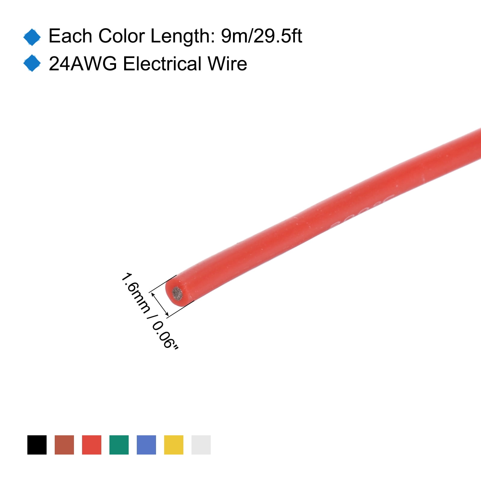 24 Gauge Silicone Wire 24AWG Stranded Wire Tinned Copper Wire High Temp Wire Spool 7 Color 9m/29.5ft 7pcs