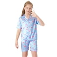 thumbnail image 3 of Topgal Cute Pink and Purple Flamingo Pajama Set for Girls – Satin Silky Short Sleeve Button Down PJ Set Size 8, 3 of 7