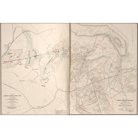 24"x36" Gallery Poster, map of Battle fields of Bull Run and Manassas, Va