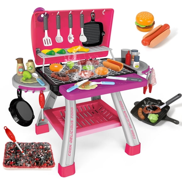 Set de juguetes de cocina AuroTops Pink Kids Grill con humo y luz