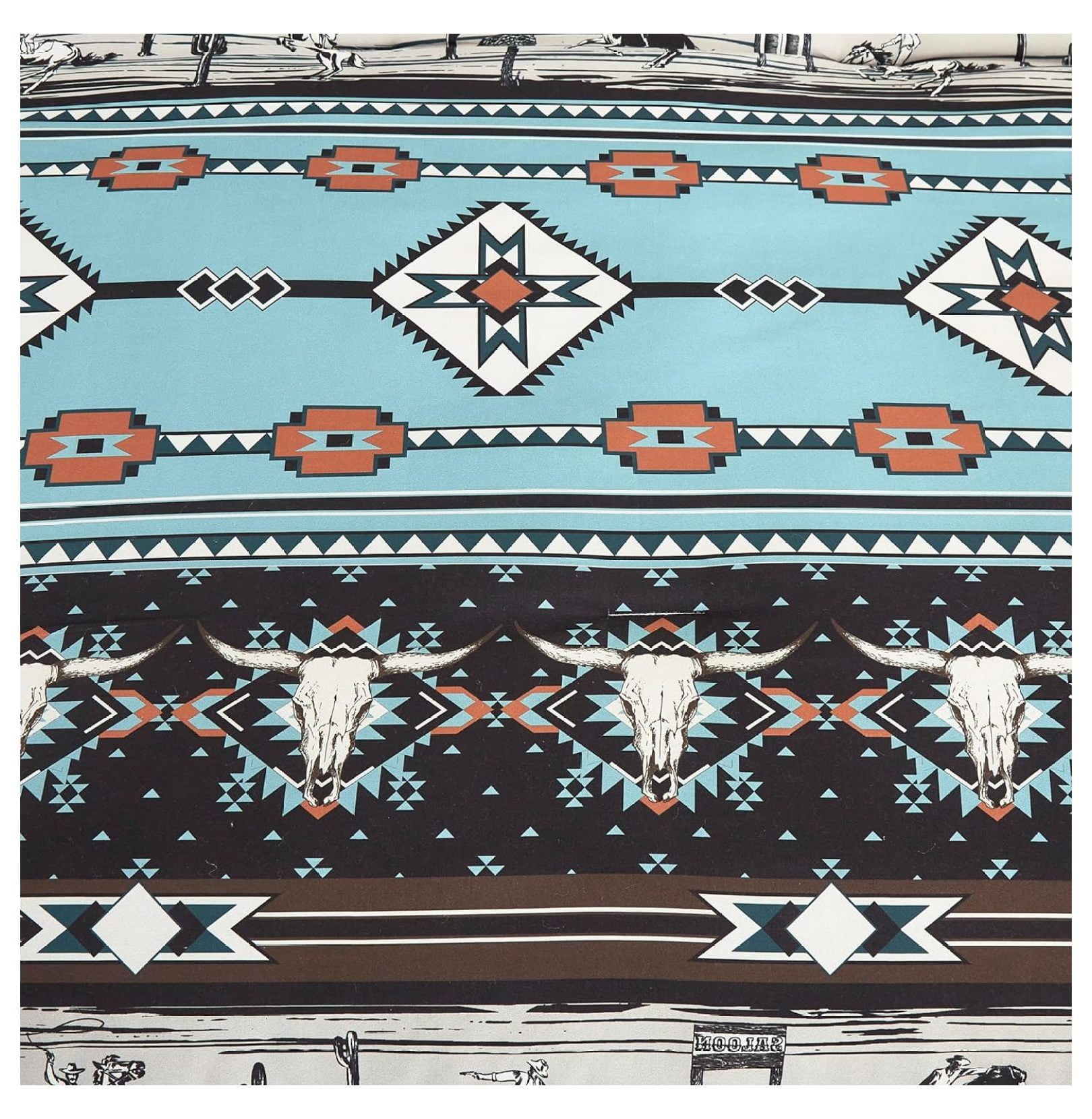 KeLiang Sawyer 3-Piece Southwestern Rodeo Comforter Set - Multicolor Blue Brown Beige Clay Printed Washed Microfiber Bedding, Queen