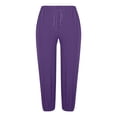 thumbnail image 4 of aohooy Women's Lightweight Travel Pants Drawstring Flowy Palazzo Elastic Waist Trousers with Pockets Cotton Summer Lounge Pant Purple,S, 4 of 7