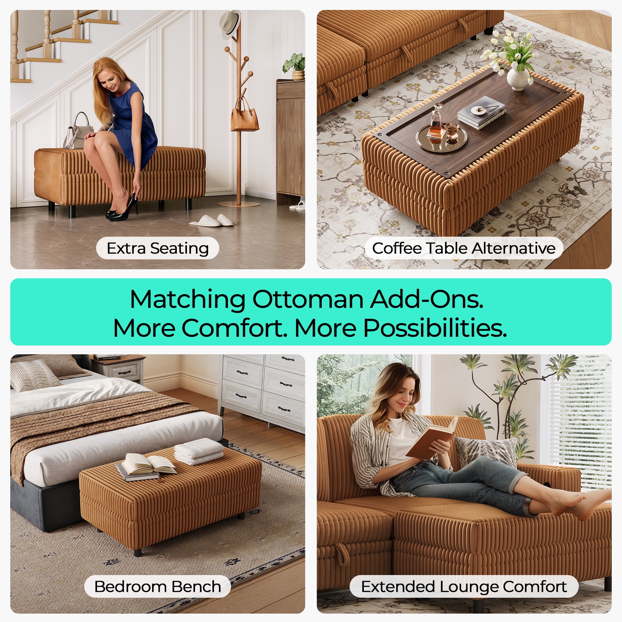 LINSY HOME U Shaped Sectional Couches for Living Room, Sofa Bed with Storage Chaise, Pull Out Couch Bed, Brown