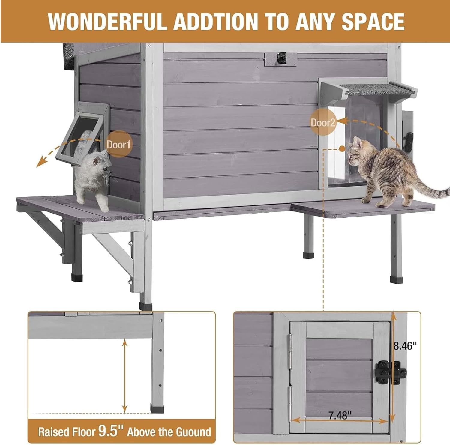Aivituvin Insulated Outdoor Cat House Heavy-Duty 3 Layer Weatherproof Wooden Shelter with Thermal Liner Openable Roof & Escape Doors for 1-3 Cats Gray