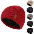 thumbnail image 5 of Xfvqtps Beanie for Mens Knitted Plush Lining Stretch Soft Thickened Windproof Coldproof Warm Outdoor Winter Skull Cap Red, 5 of 5