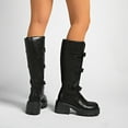 thumbnail image 5 of Platform Riding Boots for Women Trendy Buckle Strappy Lug Sole Chunky Heel Round Toe Mid Calf Boots, 5 of 8