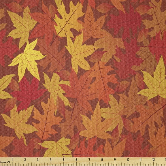 Orange Fabric by The Yard, Colorful Autumn Fall Season Maple Leaves in Unusual Designs Nature Print, Stretch Knit Fabric for Clothing Sewing and Arts Crafts, 1 Yard, Burnt Orange, by Ambesonne