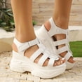 thumbnail image 4 of GERsome Women's Platform Wedge Sandals Strappy Open Toe Ankle Strap Chunky Heels Summer Dress Shoes, White Size 7.5, 4 of 7