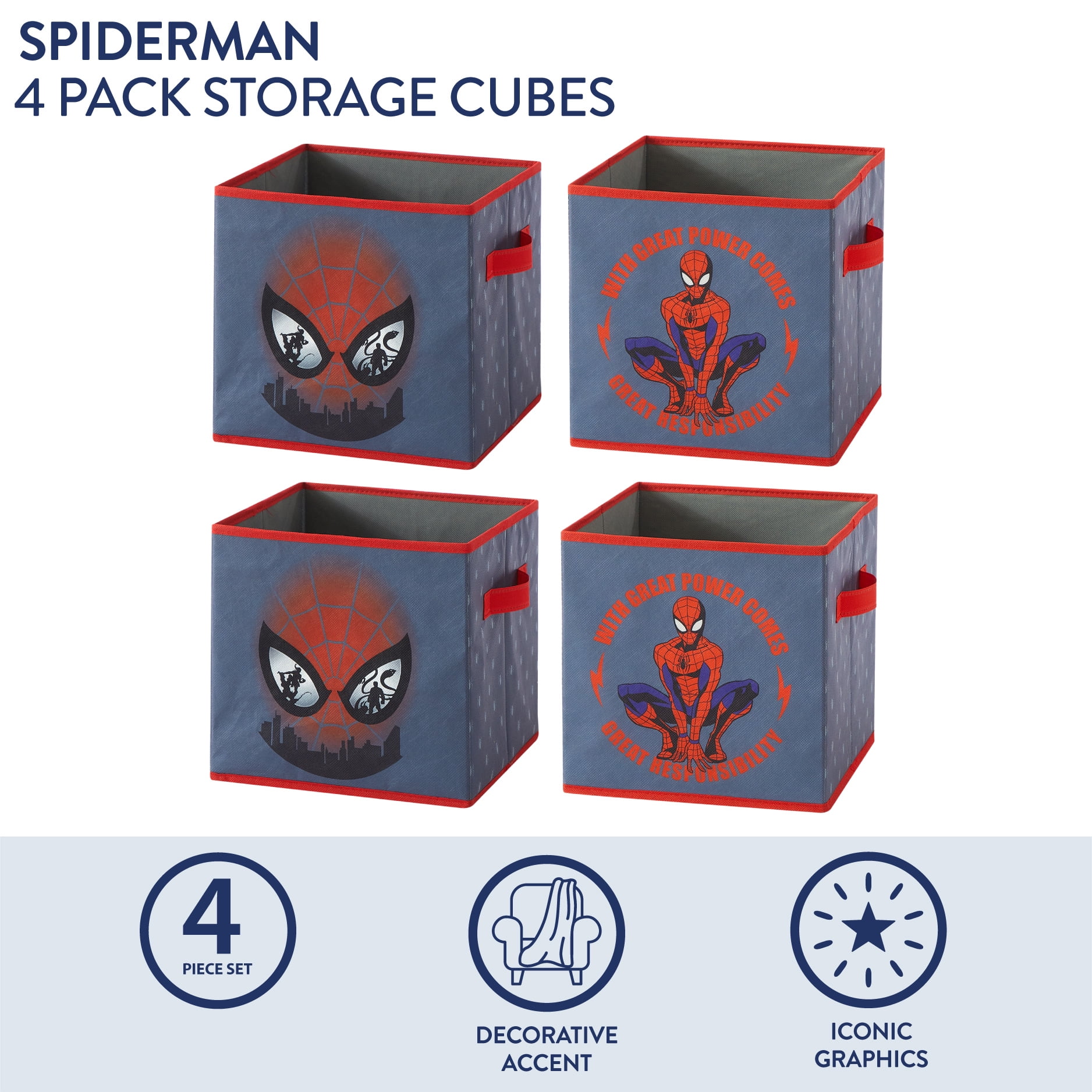 Spiderman Kids' 4-Pack Printed Toy Storage Cubes, 10" x 10"