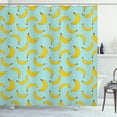thumbnail image 1 of Yellow and Blue Shower Curtain, Polka Dots Background with Bananas Tropical Fruit Cartoon, Fabric Bathroom Set with Hooks, 69W X 70L Inches, Baby Blue Yellow and White, by Ambesonne, 1 of 3