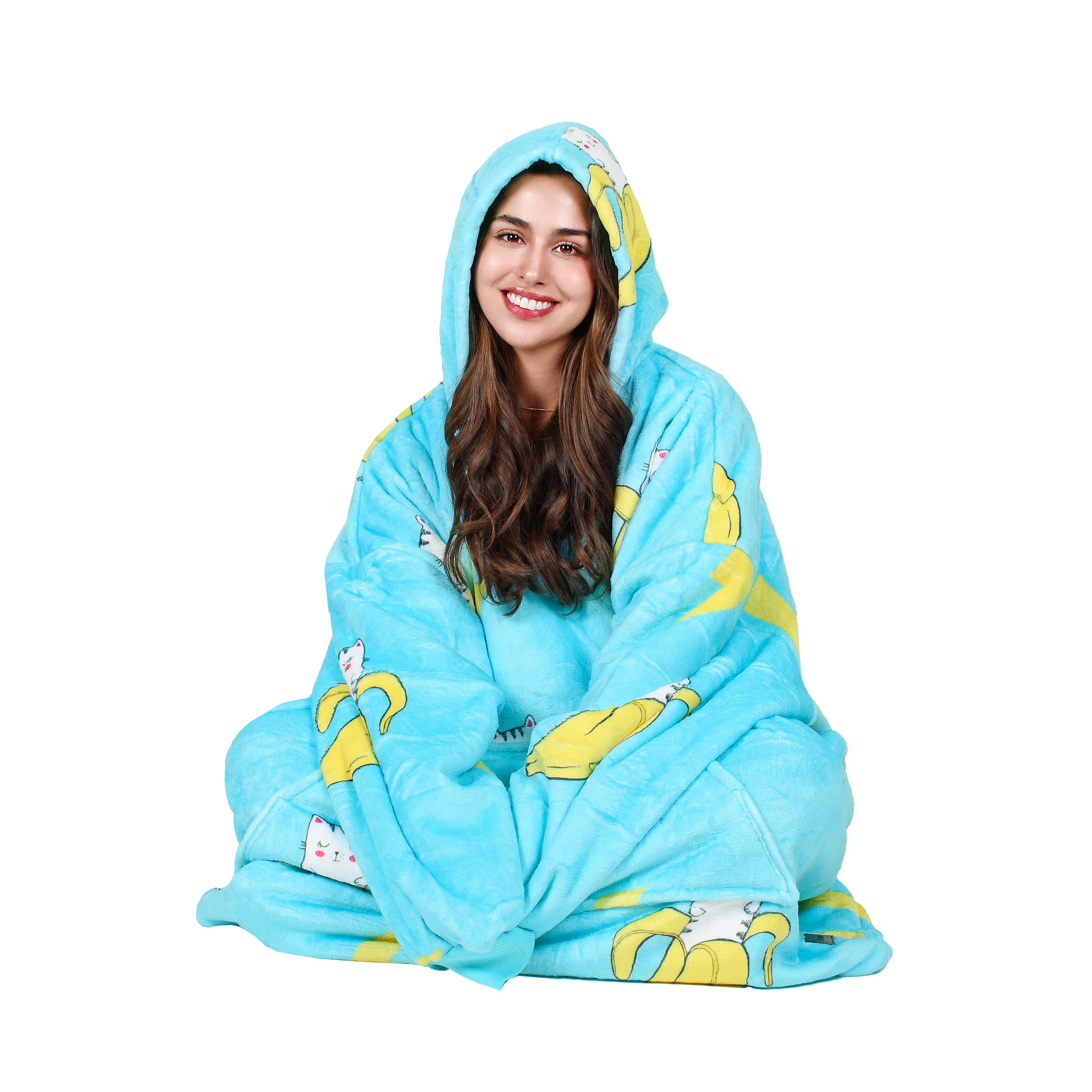 Tirrinia Oversized Blanket Sweatshirt Comfortable Sherpa Giant Hoodie Reversible Wearable Blanket Gift for Adults Men Women Teenagers Kids Checker Blue Banana Cat Walmart