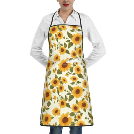

Gaeub Classical Cute Sunflower Kitchen Cooking Aprons Adjustable Bib Apron Waterdrop and Oil Resistant Kitchen Chef Apron for Women Men