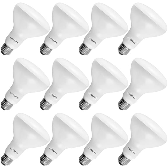 Luxrite BR30 LED Flood Light Bulb, 9W=65W, 2700K Warm White, 650 Lumens, Dimmable, UL Listed, E26 Base 12-Pack