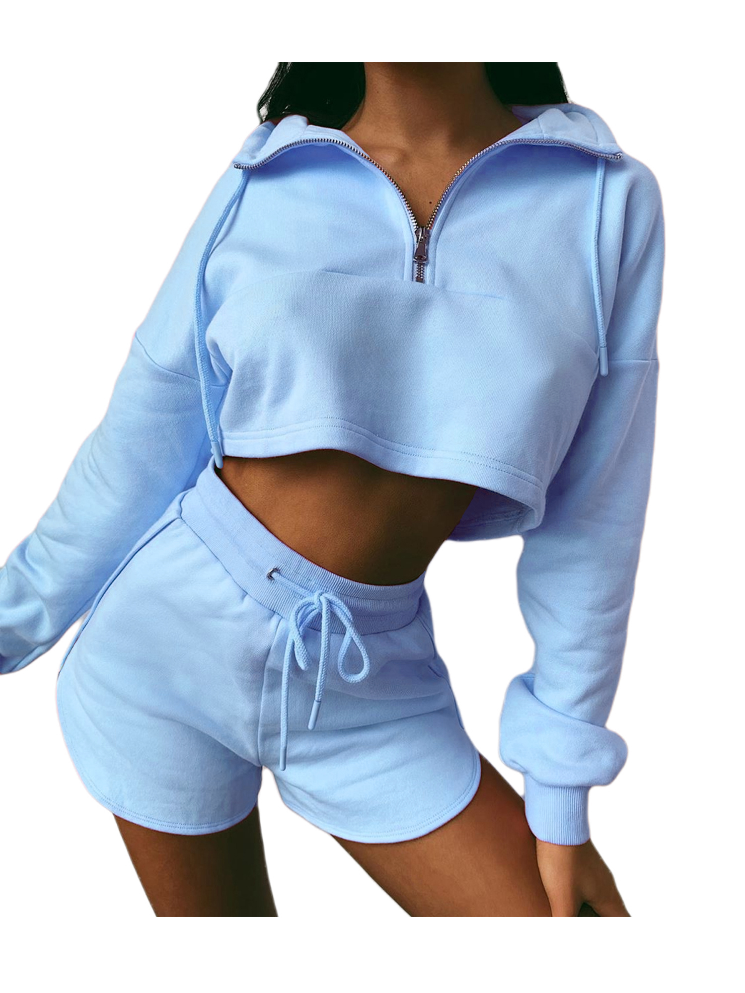 Women Pullover Crop Tops Sweatshirts 