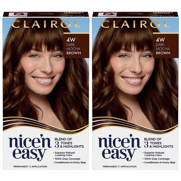 Pack of (2) Clairol Nicen Easy Permanent Hair Dye, 4W Dark Mocha Brown Hair Color