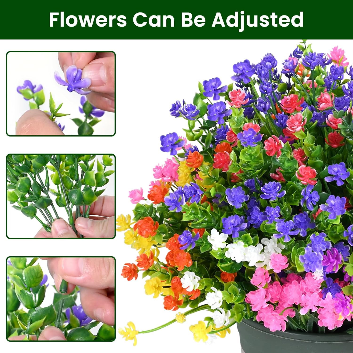 Artificial Plants Outdoor, 20PCS Artificial Flowers, UV Resistant Fake Flowers, Faux Flowers for Outdoor Planters for Front Porch Pot Decor