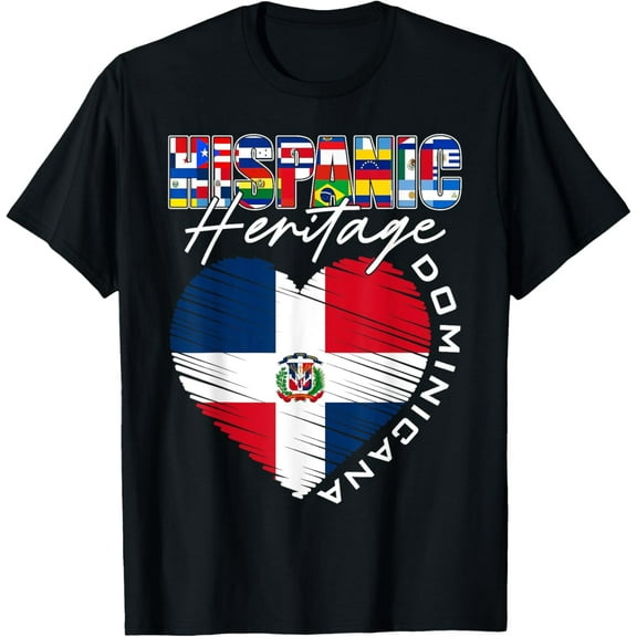 Dominicana Hispanic Heritage Month Dominican Republic Flag T-ShirtMen and women, Black T-shirt, size: Extra large