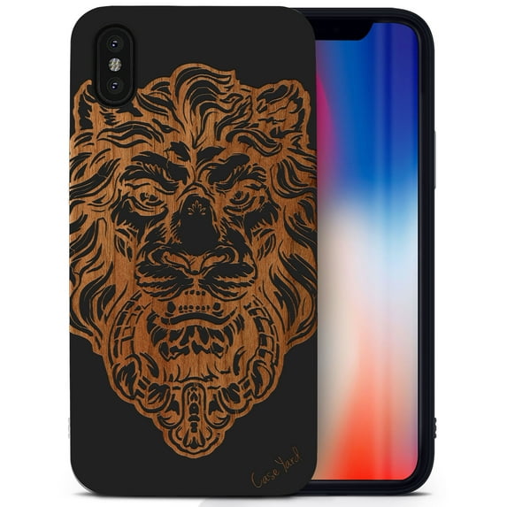 Case Yard Wooden Case for iPhone-X Soft TPU Silicone cover Slim Fit Shockproof Wood Protective Phone Cover for Girls Boys Men and Women Supports Wireless Charging Victorian Lion Design