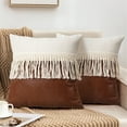 thumbnail image 6 of 1. PU Patchwork Pillow Cover with Tassels, Concealed Zippers Wrinkle-Resistant Cushion Case for Sofa Bedroom Dec, 6 of 9