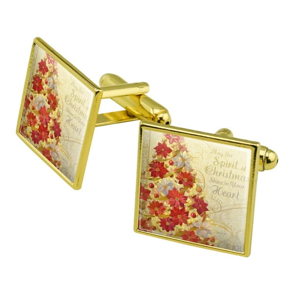 Christmas Holiday Tree Spirit Shine in Your Heart Square Cufflink Set - Silver or Gold