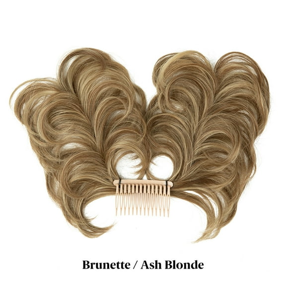 XmhyTop Side Comb Clip-In Chignon Hairpiece for Women, Natural-Looking Straight Texture, Adjustable for Versatile Styling & Easy Instant Updo ，Ash Blonde