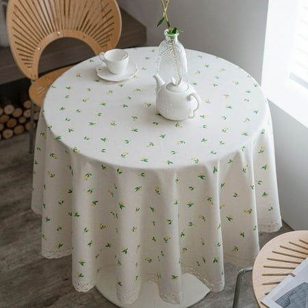

Dealovy Lace Round Tablecloth Lemon Print Tablecloth Wipeable Table Cover for Round Table Easy to Use Water Proofing Oil-Proof